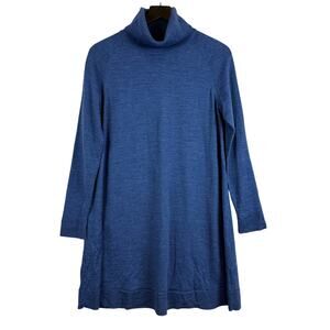 COS 100% Wool Turtleneck A-Line Sweater Dress Blue Womens - S